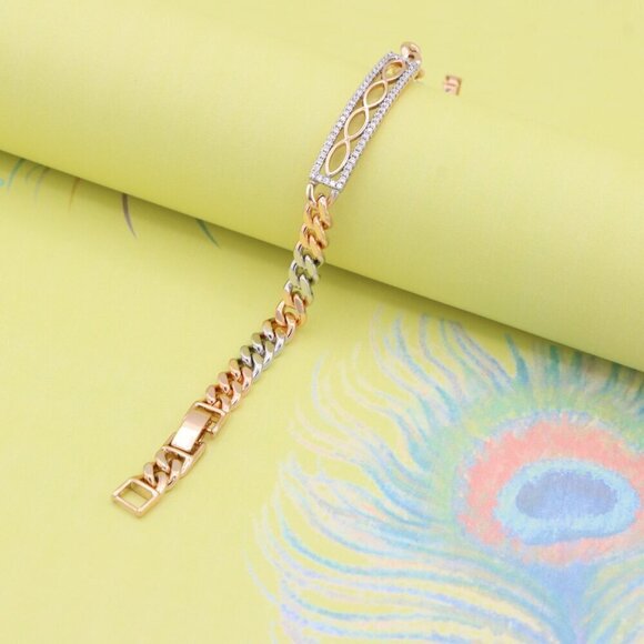 "Dual Tone Rose Gold+Silver Chain Bracelet with Crystal Accents, XPBL0842 - Picture 2 of 12